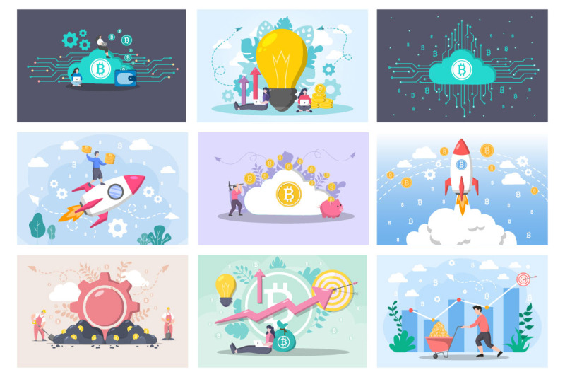 32-mining-bitcoin-cryptocurrency-flat-design