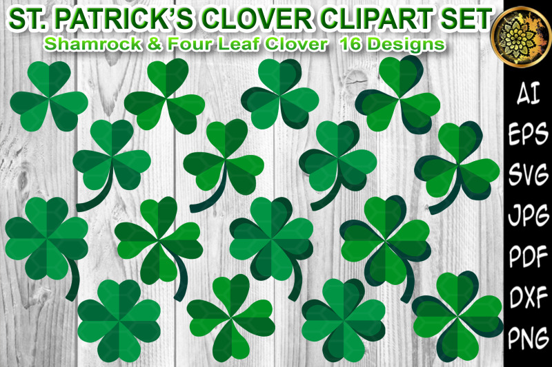 st-patrick-shamrock-four-leaf-clover-clip-art-set