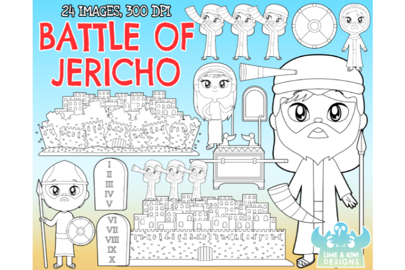 joshua-and-the-battle-of-jericho-digital-stamps-lime-and-kiwi-design