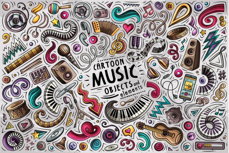 music-cartoon-objects-set