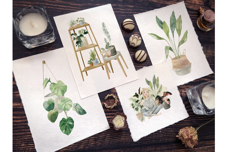 cosy-house-plants-watercolor-illustrations-nbsp