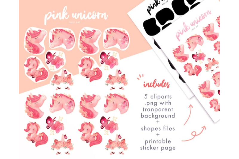 5-digital-unicorn-stickers-pink-unicorn