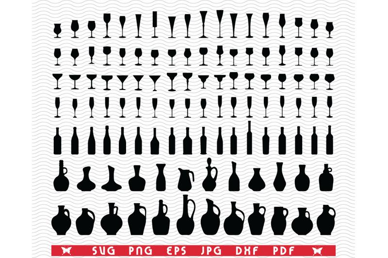 svg-wine-glasses-bottles-pitchers-bowls-black-silhouette-digital