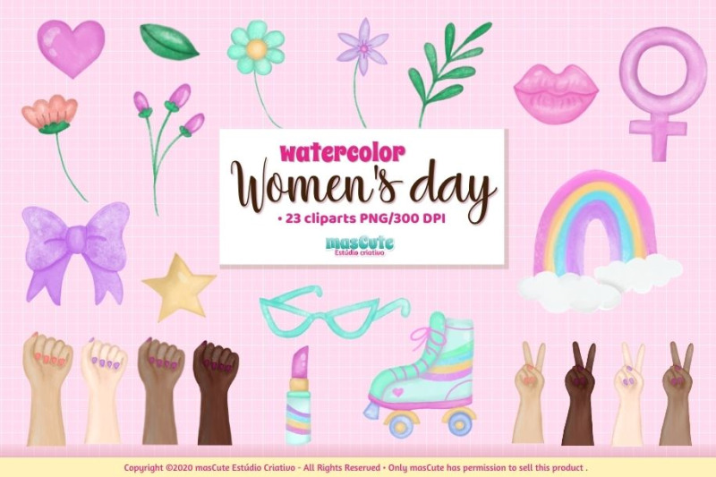 women-039-s-day-watercolor-clipart-set