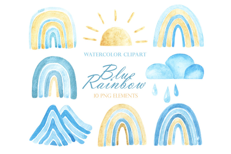 blue-rainbow-watercolor-clipart-baby-clipart-rainbow-mountains