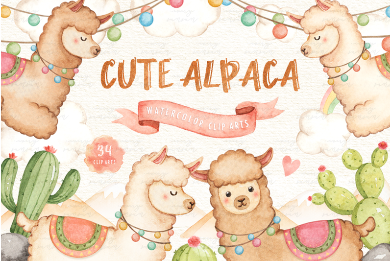 cute-alpaca-lama-watercolor-clip-art