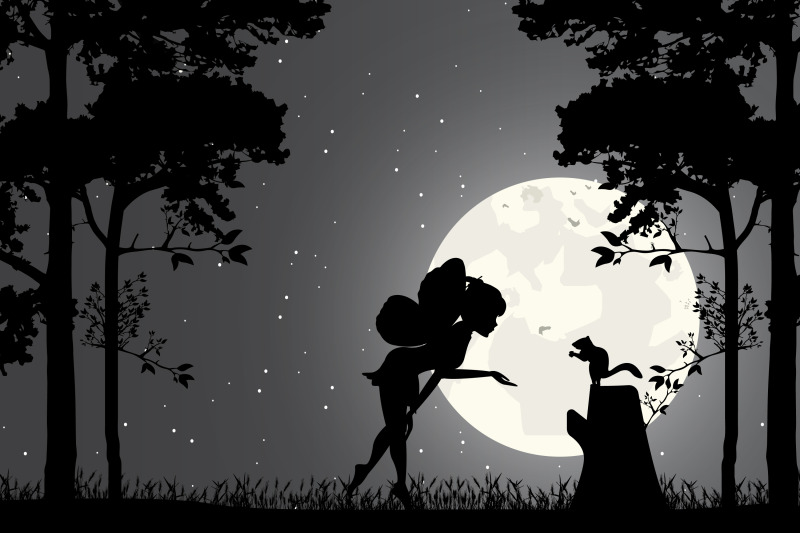 cute-fairy-and-squirrel-silhouette