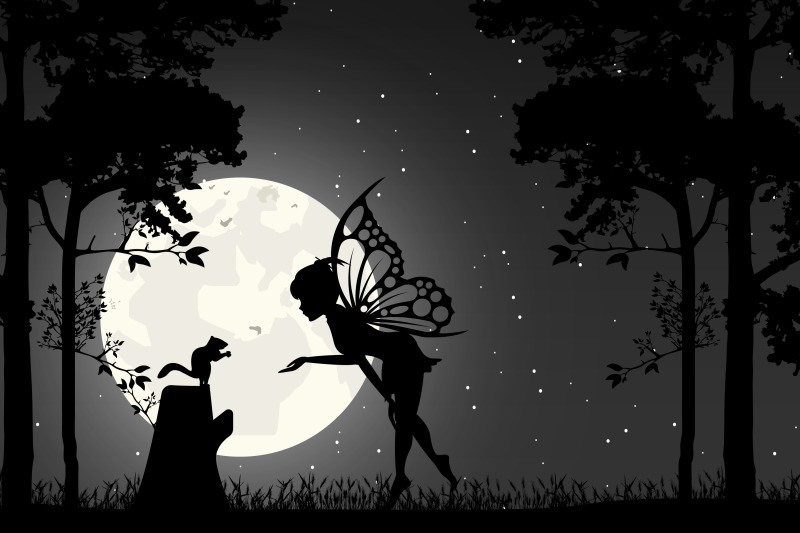 cute-fairy-and-squirrel-silhouette