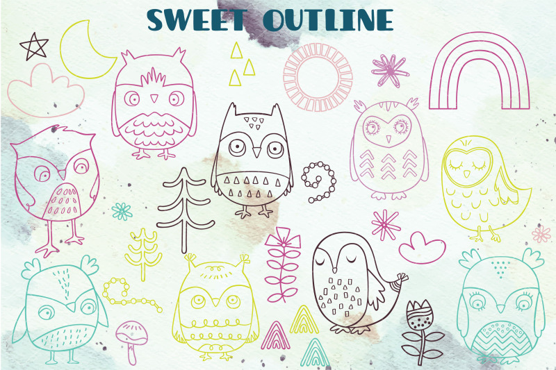 owl-color-doodles-hand-drawn-bird-sun-rainbow-moon-flowers