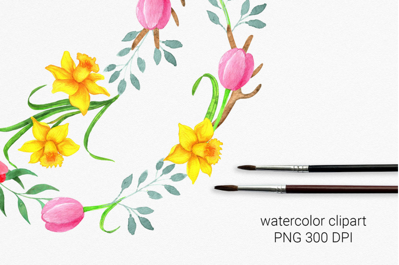 spring-watercolor-clipart-easter-tulips-daffodils-wreath