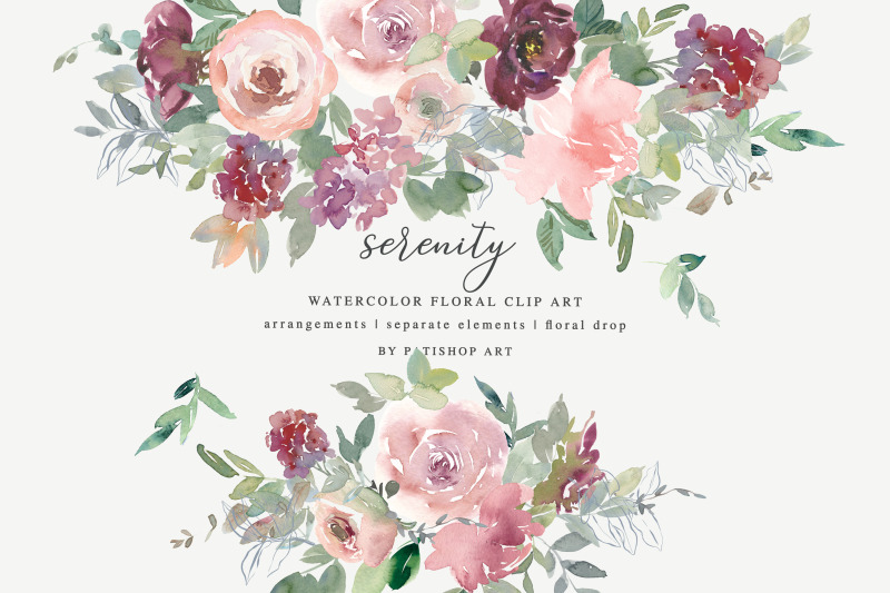 watercolor-blush-burgundy-floral-clipart-set