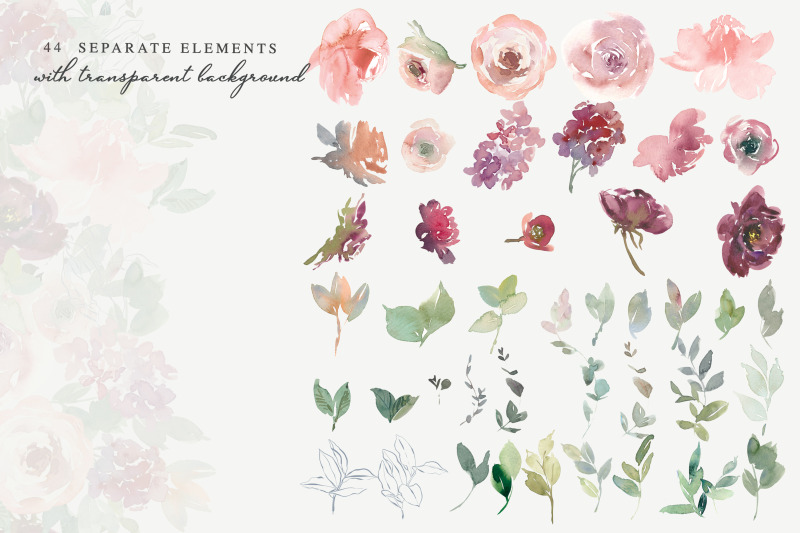 watercolor-blush-burgundy-floral-clipart-set