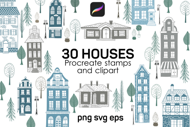 house-procreate-stamp-brushes-cliparts