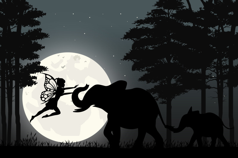 cute-fairy-and-elephant-silhouette