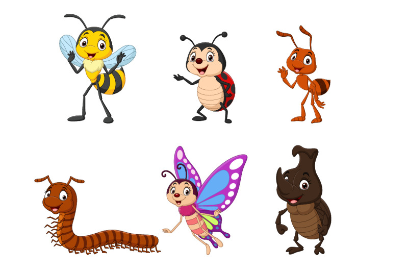 set-of-six-cartoon-insect-character