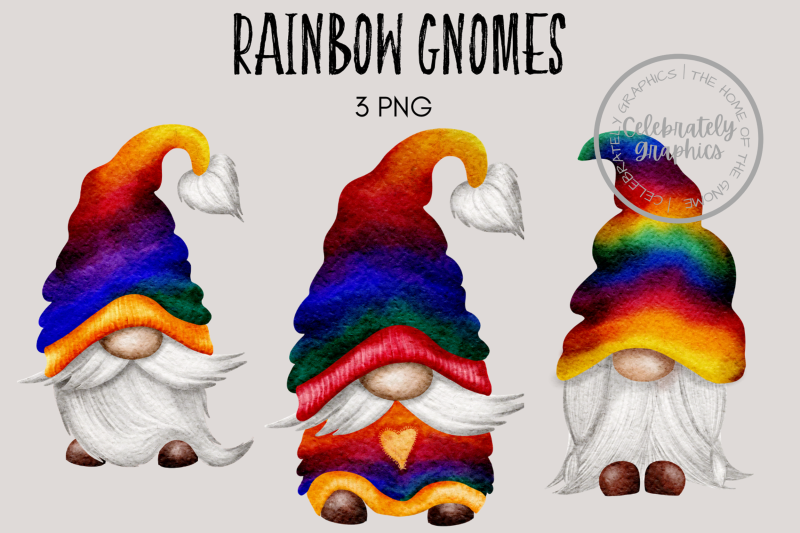 Rainbow Watercolor Gnome Clipart By Celebrately Graphics
