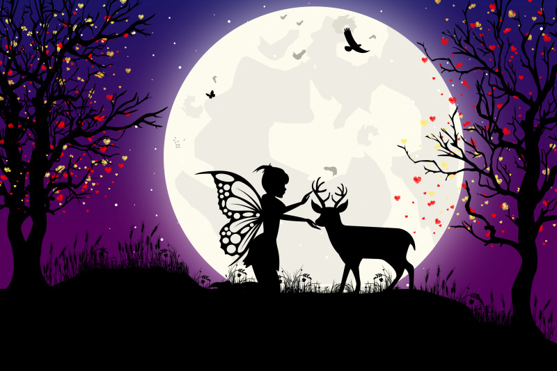 cute-fairy-and-deer-silhouette