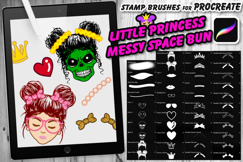 little-princess-messy-space-bun-procreate-brush-set