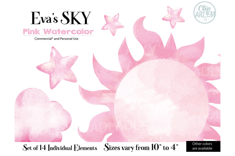 watercolor-pink-sky-decoration-set-14-png-images-sun-star-drop