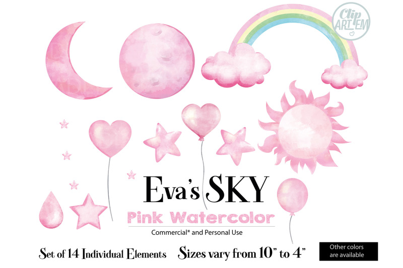 watercolor-pink-sky-decoration-set-14-png-images-sun-star-drop