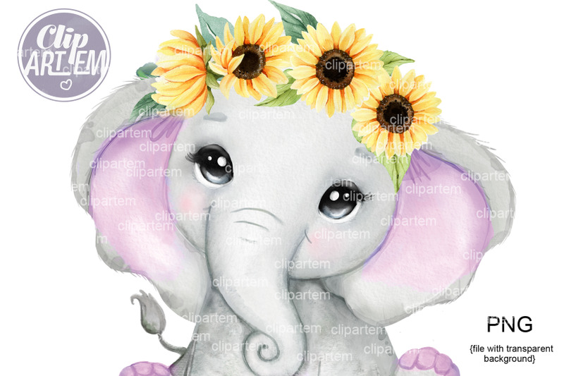 purple-girl-baby-elephant-sunflower-crown-png-images