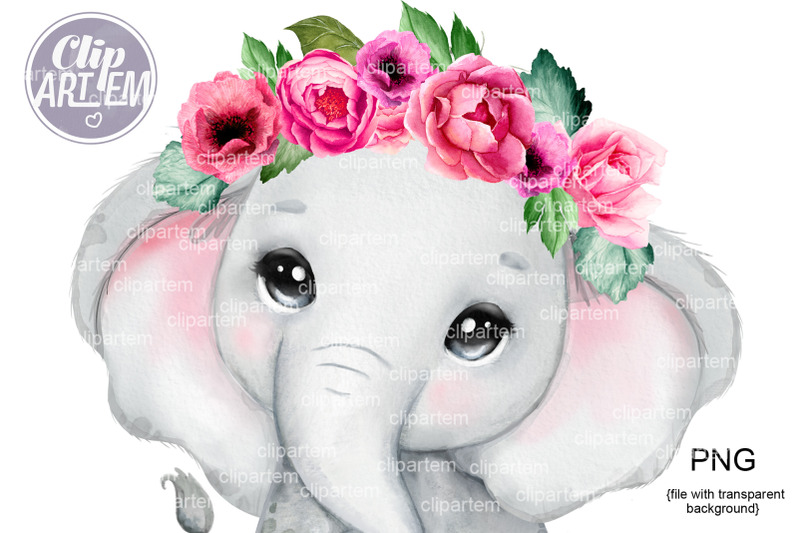 girl-elephant-with-flowers-pink-watercolor-png-clip-art