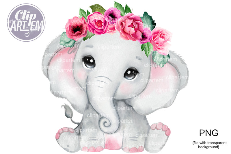 girl-elephant-with-flowers-pink-watercolor-png-clip-art