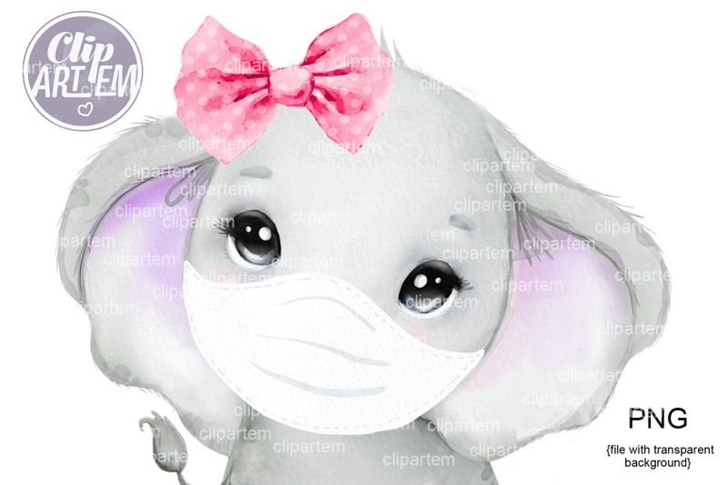 purple-girl-elephant-in-mask-with-pink-bow-png-images