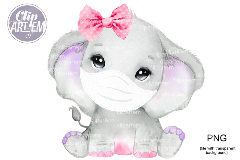 purple-girl-elephant-in-mask-with-pink-bow-png-images