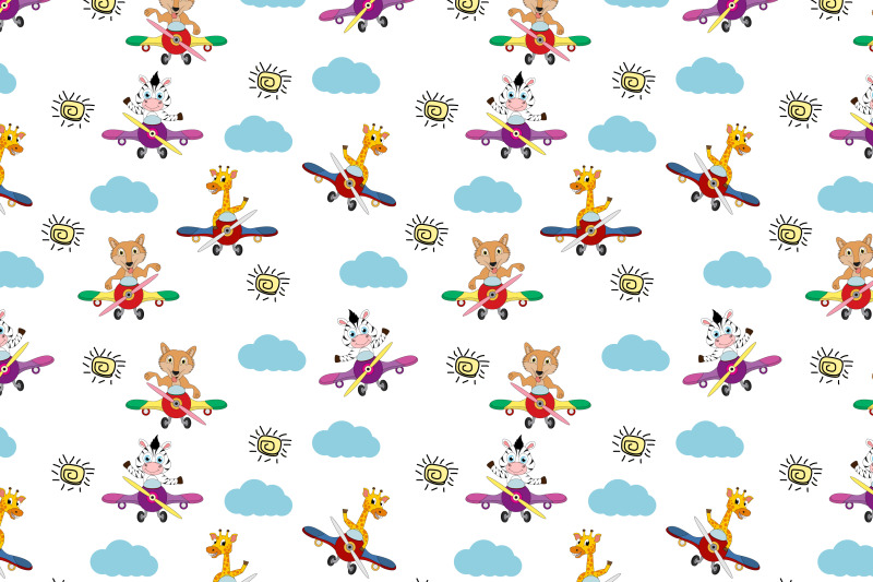 cute-animal-cartoon-with-plane-pattern