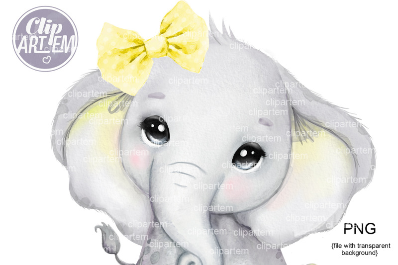 yellow-girl-elephant-bow-png-images-sublimation-cute-little-baby