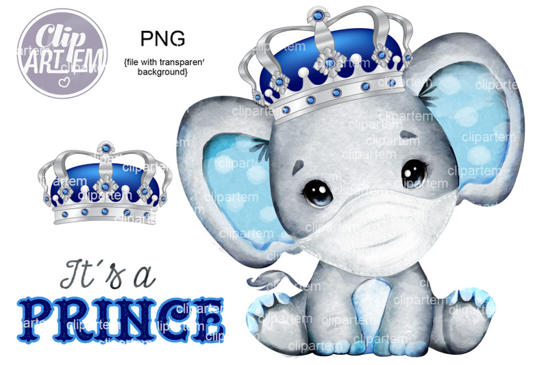 royal-prince-elephant-with-blue-silver-crown-mask-png-clip-art