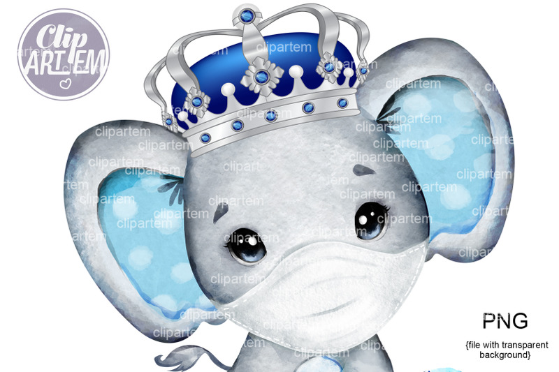 royal-prince-elephant-with-blue-silver-crown-mask-png-clip-art