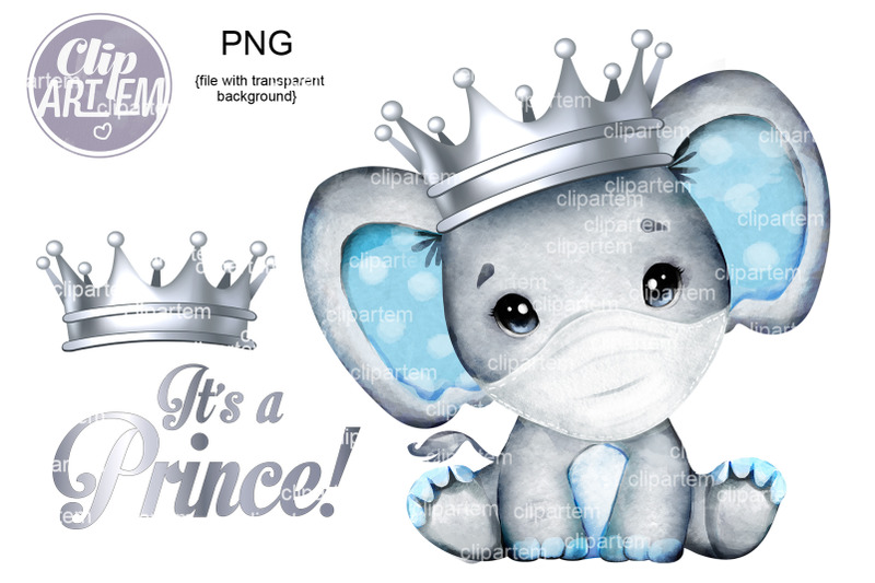 prince-elephant-with-silver-crown-and-mask-png-clip-art