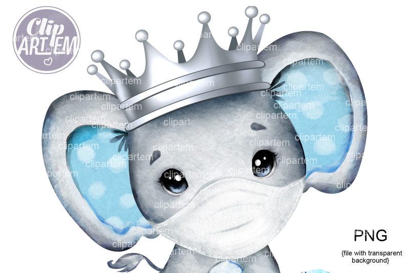 prince-elephant-with-silver-crown-and-mask-png-clip-art