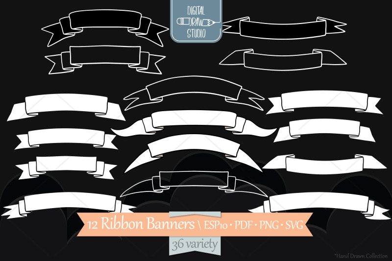 ribbon-banners-white-hand-drawn-decorative-elements-scroll