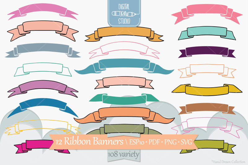 ribbon-banners-colored-hand-drawn-decorative-elements-scroll