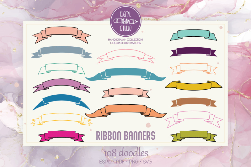 ribbon-banners-colored-hand-drawn-decorative-elements-scroll