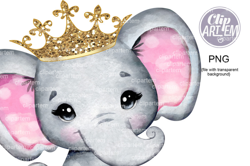 royal-pink-girl-elephant-gold-crown-png-images-sublimation