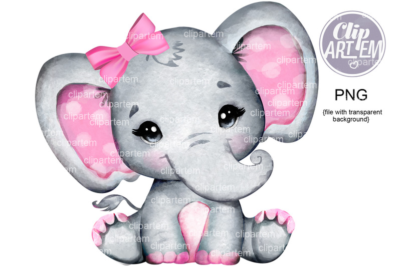 girl-elephant-bow-pink-png-images-baby-elephant-sublimation-clip-art