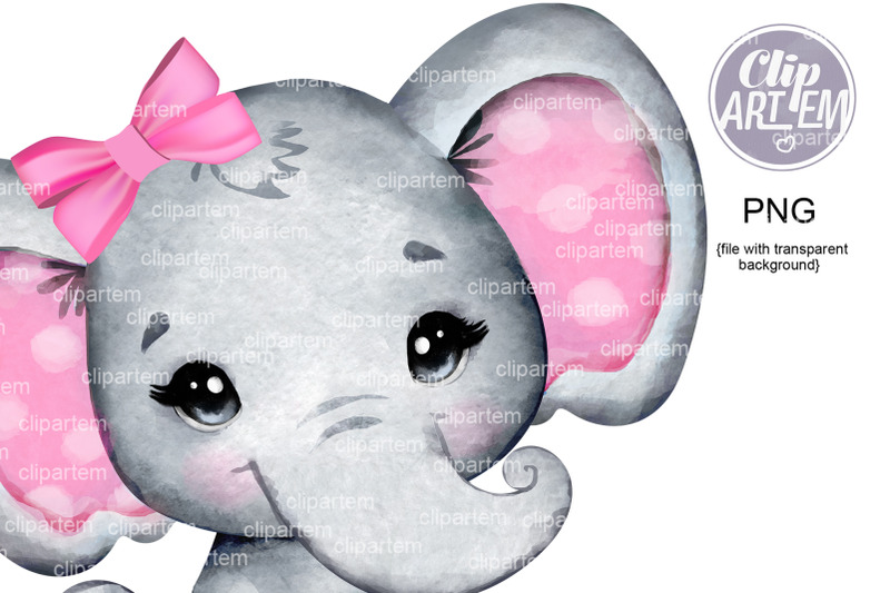 girl-elephant-bow-pink-png-images-baby-elephant-sublimation-clip-art