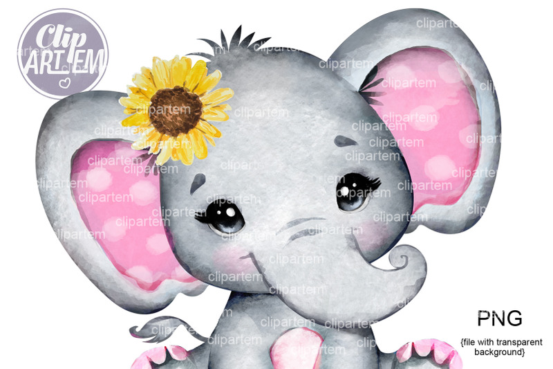 sunflower-pink-elephant-png-clip-art-elephant-rustic-sublimation