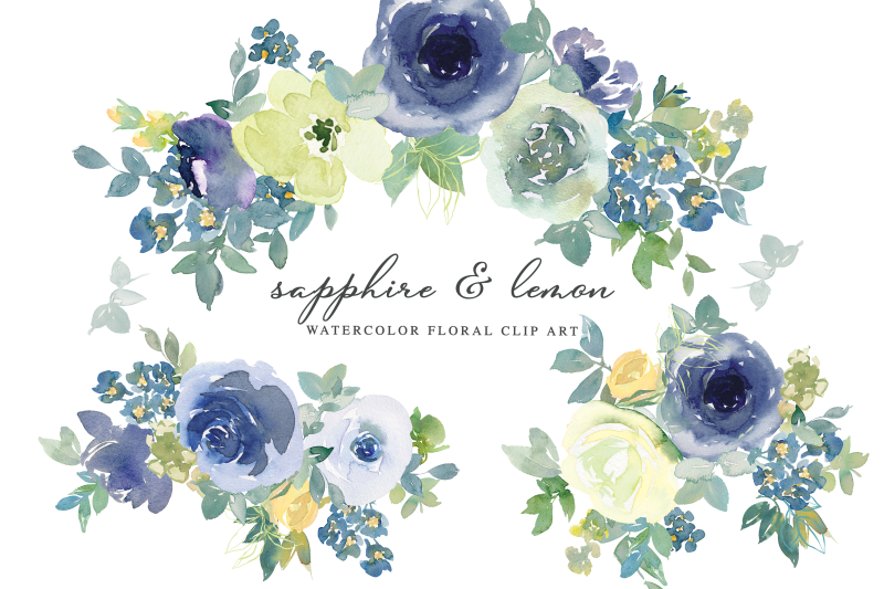 sapphire-amp-lemon-watercolor-floral-clip-art
