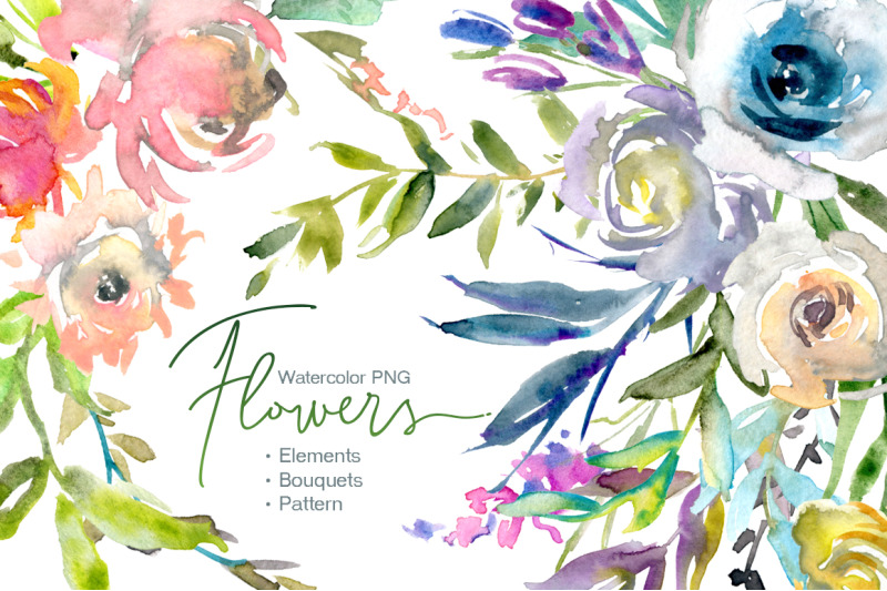 watercolor-flowers-elements-bouquets-pattern