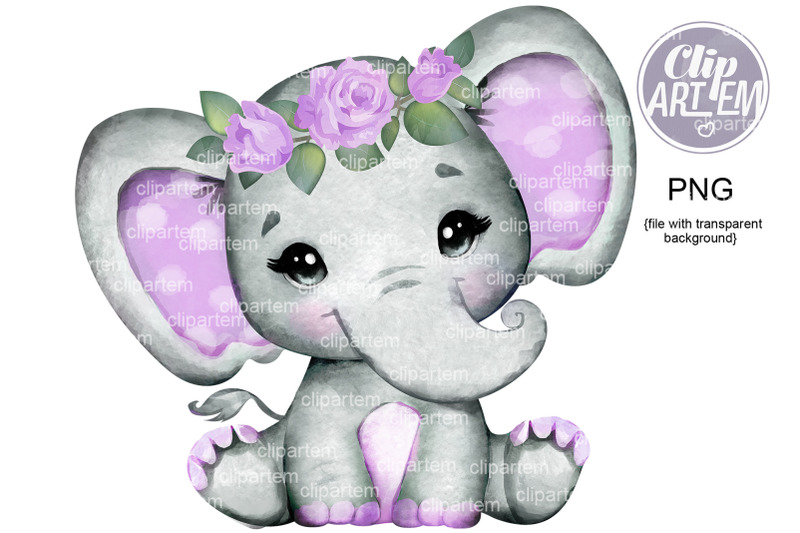 purple-lilac-roses-crown-elephant-png-images-sublimation-baby-girl