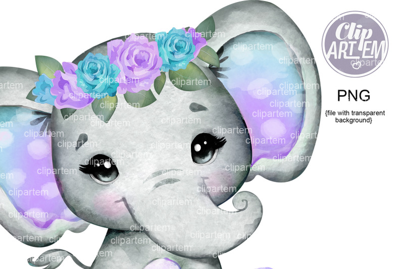 purple-turquoise-floral-elephant-png-sublimation-images-roses