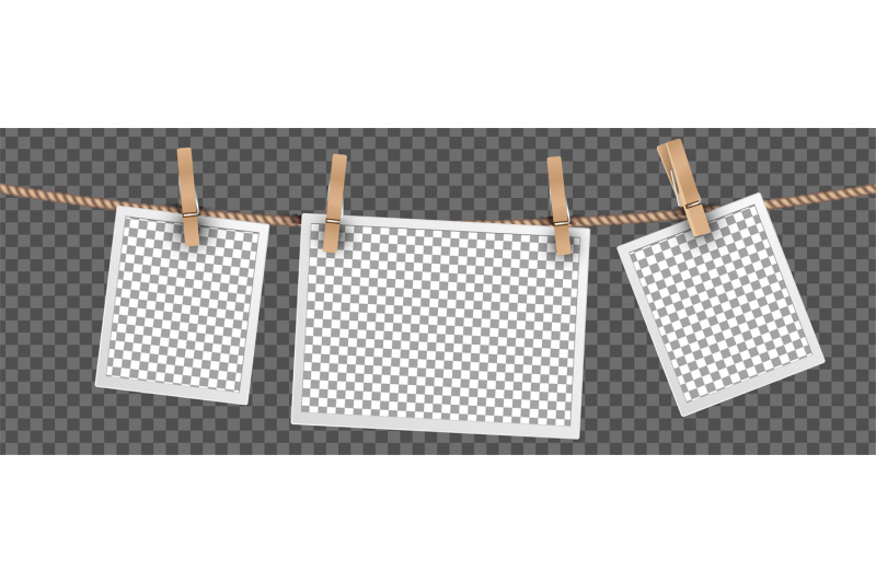 retro-photo-frames-hanging-on-rope-isolated-on-transparent-background