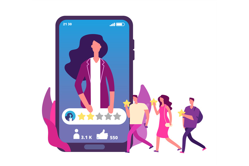 online-voting-concept-people-raise-the-girls-rating-vector-illustrati