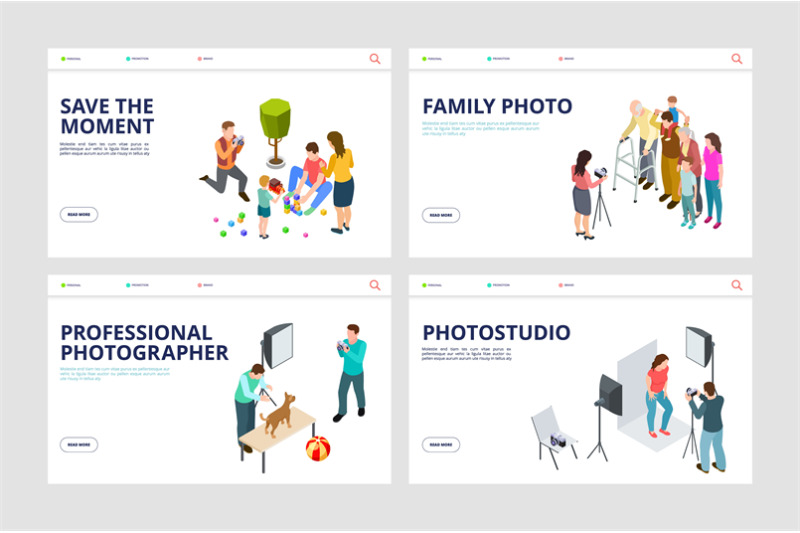 photo-shoot-landing-pages-isometric-professional-photographer-family