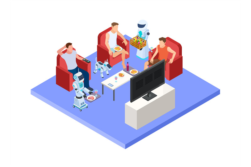robotic-service-staff-vector-people-and-androids-isometric-servant-r